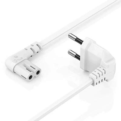 Abbildung von Hama Euro Netzkabel (2 polig, 5 m, beidseitig 90 Grad gewinkelt, Netzstecker auf 8 Doppelbuchse mit Schutzkontakt, Stromkabel) weiß
