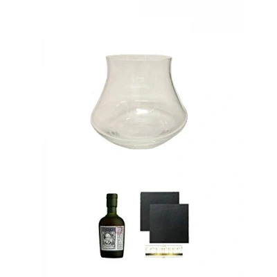 Abbildung von Botucal Rum Glas 1 Stück + Diplomatico 12 Jahre Venezuela 0,05 Liter MINIATUR Schiefer Glasuntersetzer eckig ca. 9,5 cm Ø 2