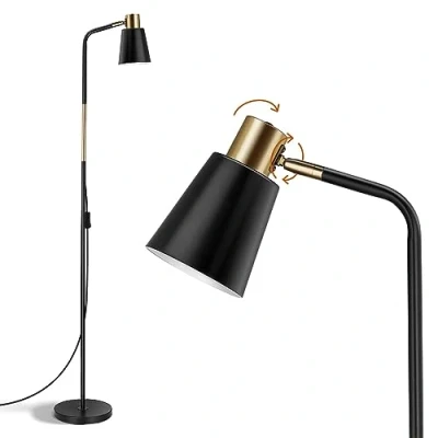 Abbildung von OUSFOT Leselampe Stehlampe Wohnzimmer mit Höhe 146cm 230V E27 Max 40W Retro Stehleuchte Metall Lampenshirm für Büro, Schlafzimmer (ohne Glühbirnen) Schwarz