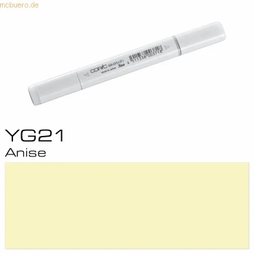 Abbildung von COPIC Sketch Marker Typ YG 21, Anise, professioneller Pinselmarker, mit einer Super Brush Spitze und Medium Broad