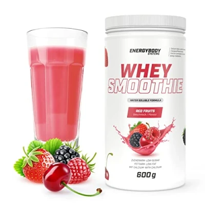 Abbildung von Energybody Whey Smoothie „Red Fruits“ 600 g/Eiweiß Shake &amp; Protein Smoothie/mit echten Fruchtstückchen/Proteinpulver Whey/fettarm zuckerarm / 15 Portionen