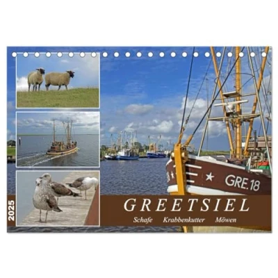 Abbildung von GREETSIEL Schafe Krabbenkutter Möwen (Tischkalender 2025 DIN A5 quer), CALVENDO Monatskalender