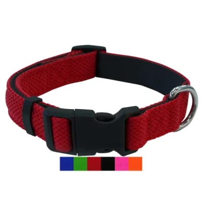Abbildung von DEY Premium Hundehalsband Air Mesh Verstellbar für Kleine, Mittelgroße u. Große Hunde viele Farben Größen Halsband Hund Katzen Halsbänder Welpen Rot, XS