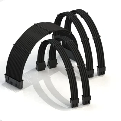 Abbildung von LINKUP AVA 30cm PSU Kabelverlängerung Ummantelt GPU Nach Maß PC Stromversorgung mit Kamm Kit 1x 24 P (20+4) 2X 8 (4+4) CPU (6+2) Set 300mm Schwarz