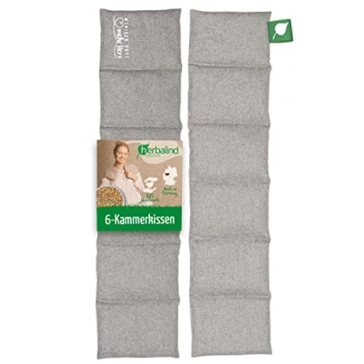 Abbildung von HERBALIND Flanell Wärmekissen 6 Kammer 66x15 cm Handmade Körnerkissen für die Mikrowelle 100% Baumwolle OEKO TEX mit Bio Getreide 1000g Füllung, Wärme Kälte Bauch Rücken (steingrau)