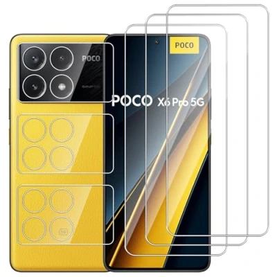 Abbildung von Dlxiks 3+3 Stück, Schutzfolie für Xiaomi POCO X6 Pro 5G, 9H Härte Folie Panzer Schutz Glas, Ultrabeständig,Anti Kratzen Hohe Klar Displayschutzfolie 5G
