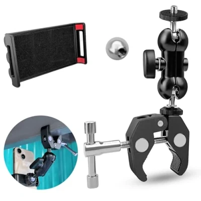 Abbildung von Kamera Super Clamp Kamerahalterung Klemme mit 360 Doppelkugelkopf Magic Arm Mini Klemmstativ Ballhead Kameraklemme Handyhalter Tablet