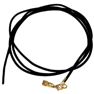 Abbildung von unbespielt Lederband Kette Collier Halskette Schwarz Karabinerverschluss Goldfarben 1m Lang Kürzbar, Modeschmuck für Damen und Herren