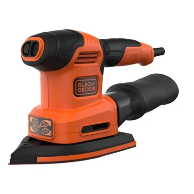 Abbildung von Black+Decker BEW200 QS 4 in 1 Multischleifer (Schwingschleifer , Dreiecksschleifer Exzenterschleifer und Fingerschleiffunktion, 200W, mit Klettfix Staubfangbehälter, inkl. Zubehör), Cranberry