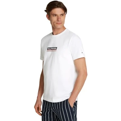 Abbildung von Tommy Hilfiger Herren T Shirt Kurzarm Box aus Baumwolle, Weiß (White), XL