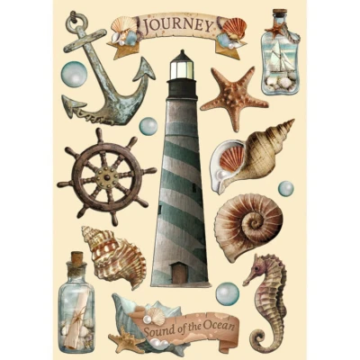 Abbildung von Stamperia Coloured Wooden Shapes for Scrapbooking, Albums, Card Making, Bullet Journalling, and More, Laser Cut, Printed Enhanced Detail, Perfect Hobbies, Crafts, Gifting (Sea Land) (A5)
