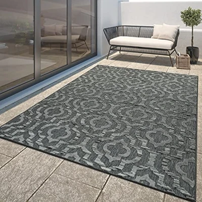 Abbildung von TT Home In &amp; Outdoorteppich Wetterfest Balkon Teppich Küche Ornamente Uni Geometrisch, Farbe: Grau 5, Größe:80x250 cm