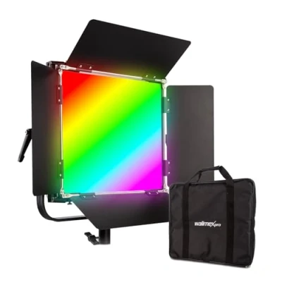 Abbildung von Walimex pro LED Flächenleuchte Rainbow 50W RGBWW + Akku Dock I Videoleuchte &amp; Fotolicht dimmbares Dauerlicht mit RGB Farblicht Bi Color Weißlicht 3.200 9.999K Effekte, App Steuerung Zubehör