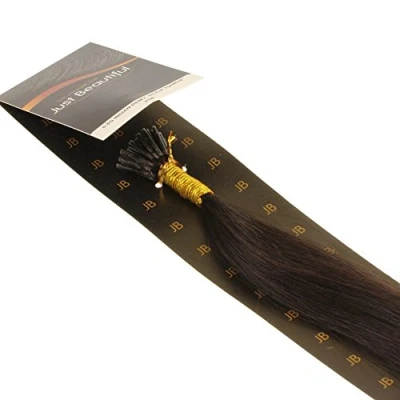 Abbildung von hair2heart 200 x Microring I Tip Extensions aus Echthaar, 50cm, 1g Strähnen, glatt Farbe 1b naturschwarz