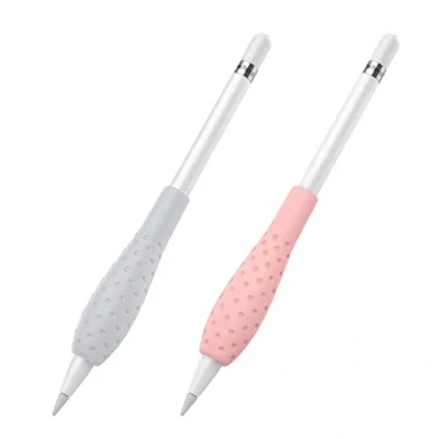 Abbildung von MoKo Schreibhilfe, 2 Stück Schreibgriff aus Silikon Schutzhülle Griff Zubehör Kompatibel mit Apple Pencil 1st/2nd Generation, Schützende Ergonomische Stiftehalter, Grau &amp; Rosa