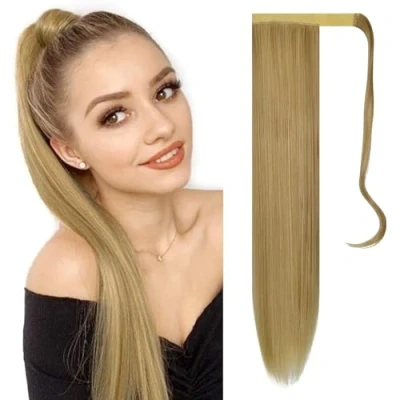 Abbildung von 85CM Lang Glattes Pferdeschwanz Haarteil Synthetik Haarverlängerung Zopf Haar Extension für Damen Mädchen (Gold)