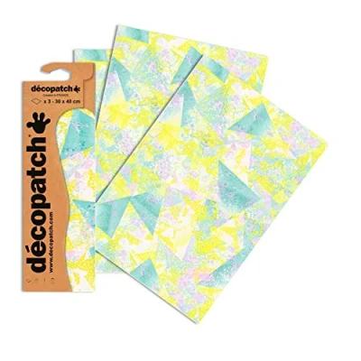 Abbildung von Decopatch Papier No. 748 (türkis gelb Aquarelldreiecke, 395 x 298 mm) 3er Pack