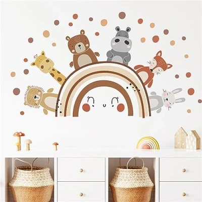 Abbildung von Wandtattoo Regenbogen Kinderzimmer Wandaufkleber Tiere Elefant Giraffe Löwe Wandsticker DIY Selbstklebend Wanddeko Aufkleber für Kinder Babyzimmer Schlafzimmer (BR94488)