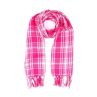 Abbildung von trendfinding Karierter Sommerschal Schal Tuch Bari kariert mit Fransen Karomuster Langform lang (pink weiß)