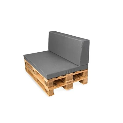 Abbildung von TexDeko Palettenkissen mit Rückenlehne 2TLG Palettensofa, Palettenpolster (120x80x12cm) Schaumstoff Kissen für Europalette Indoor Outdoor (Grau wasserabweisendem Bezug)