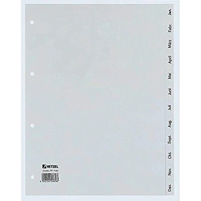 Abbildung von 20 x Rexel Register A4 Jan Dez PP 12 Blatt grau