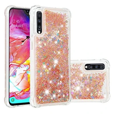 Abbildung von KBIKO zxl Kompatibel mit Samsung Galaxy A70 Glitzer Handyhülle, Hülle Flüssig Treibsand Mädchen Frauen Glitter Quicksand Weich TPU Bumper Silikon Schutzhülle für A70S.Golden YBL
