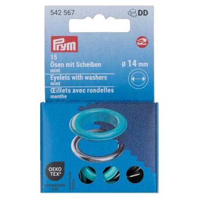 Abbildung von Prym 542567 542542 Ösen mit Scheiben, 11 mm, rot/silberfarbig, vearbeitbar dem Vario Creative Tool, mint, Ø 14 15