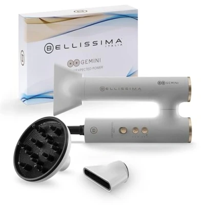 Abbildung von Bellissima Gemini Haartrockner, ultraleicht, kompakt, drehbarer Griff, digitaler Motor, ultrastarker Luftstrom, Ionisator, 2 Konzentratoren + Diffusor, 3 Geschwindigkeiten Temperaturen