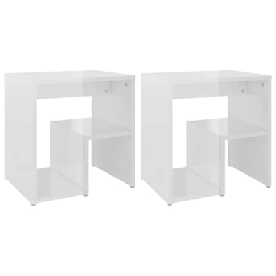 Abbildung von vidaXL 2X Nachttisch mit Regal Nachtschrank Nachtkonsole Nachtkommode Schlafzimmer Schrank Kommode Beistelltisch Hochglanz Weiß 40x30x40cm Holzwerkstoff