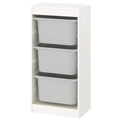 Abbildung von Trofast IKEA Regal, Aufbewahrung mit Boxen 46x30x94 cm Regal weiß / 3 grau