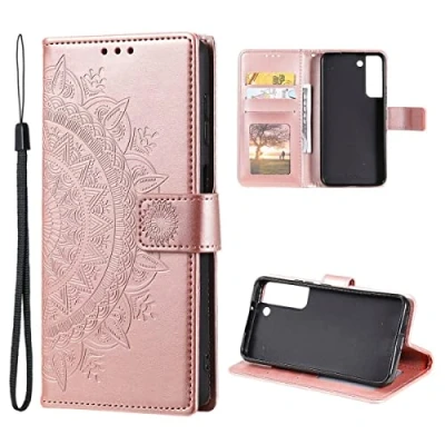 Abbildung von CoverKingz Handyhülle kompatibel mit Samsung Galaxy S22 5G Handytasche Kartenfach Klapphülle Case Handy Hülle klappbar Motiv Mandala Rosegold
