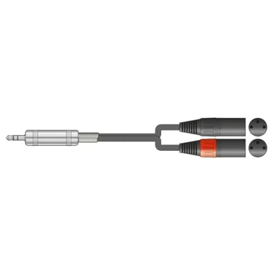 Abbildung von Citronic 3,5 mm Stereo Klinkenstecker auf 2 x XLR Buchsen, abgeschirmtes Audiokabel in Profi Qualität, Druckguss Doppel Stecker und symmetrischer TRS Klinkenstecker, 1 m
