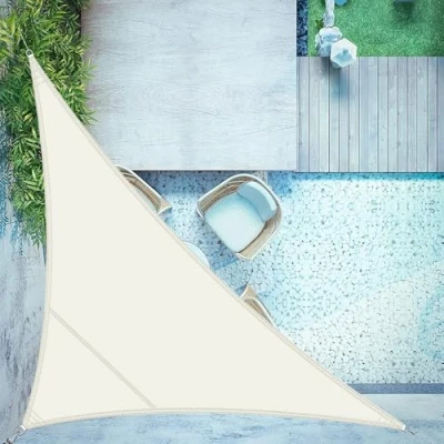 Abbildung von LOVE STORY Sonnensegel Dreieckig 5x5x7m Wasserdicht Cremeweiß Sonnenschutz Windschutz Segel PES Polyester,95% UV Schutz für Außenbereich, Terrasse, Balkon, Garten