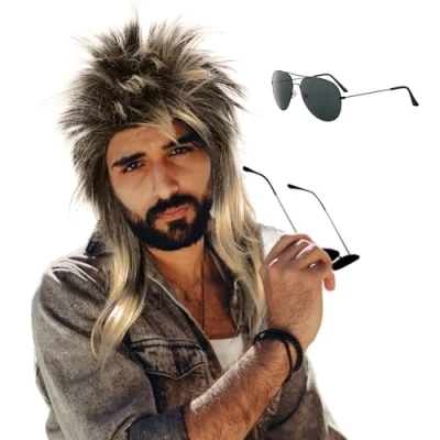 Abbildung von EUPSIIU Perücke Herren Damen 70er 80er Rockstar Vokuhila Punk Heavy Metal Retro Rocker Disco
