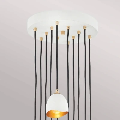 Abbildung von Elstead Lighting QN Nula 12P QUINTIESSE Hängeleuchte E14 (golf ball) 12x40W Stahl, Muschel weiß/Gold L:83.5cm H:370cm Ø33cm dimmbar