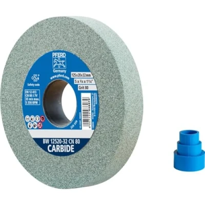 Abbildung von PFERD Schleifbockscheibe CARBIDE, 125x20x32mm, SiC 80, 39009723 Weiche, aggressive Schleifscheibe für harte Materialien, z. B. Hartmetall, mit Reduzierhülsen (25/20/16mm)