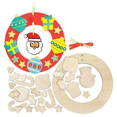 Abbildung von Baker Ross FE909 Weihnachten Kränze Holz Bastelset 2 Stück, Festliche Kreativsets und Bastelbedarf zum Basteln Dekorieren zur Weihnachtszeit, Holzbastelsets für Kinder
