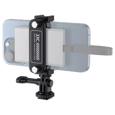 Abbildung von JJC Tragbare SSD Halterung, Smartphone Klemme für iPhone 16 15 Pro &amp; Max Galaxy Pixel Mate, 5590 mm breit, kompatibel mit Samsung T5, T7, T7 Shield SSD, San Disk E30, Extreme Pro/V2