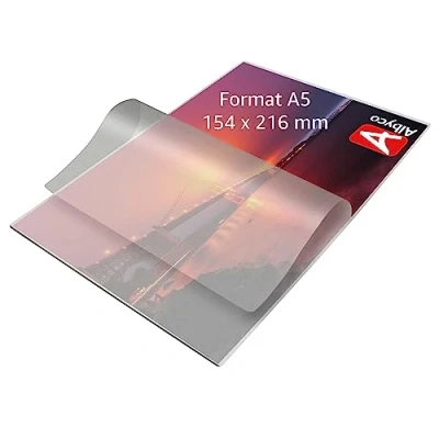 Abbildung von Albyco A5 Laminierhülle, Laminierfolie, glänzend, Dicke 2 x 80 Mikron (160 Mikron), 100 Stück, Laminierhülle Laminierfolie Stück