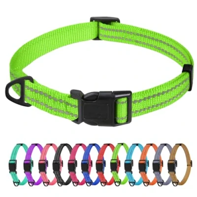 Abbildung von TagME Nylon Hundehalsband, Verstellbares Reflektierendes Hundehalsband mit Sicherheitsschnalle für Extra Kleine Hund, Grün, 1.5cm Breite