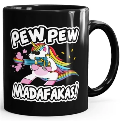 Abbildung von MoonWorks Tasse Kaffee Pew Madafakas böses Einhorn Regenbogen Unicorn MoonWorks®, Keramik