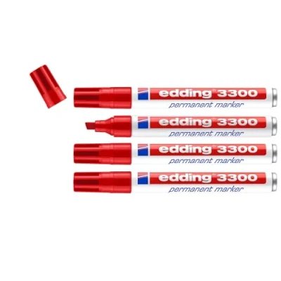 Abbildung von edding 3300 Permanentmarker rot 4 Stifte Keil Spitze 1 5 mm schnell trocknender Permanent Marker wasserfest, wischfest für Karton, Kunststoff, Holz, Metall Universalmarker