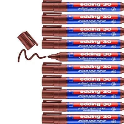 Abbildung von edding 30 Brillant Papiermarker Braun 10 Permanent Marker Wasserfest Rundspitze 1.5 3 mm Leuchtende Farben Lichtbeständige Markierung auf Papier, Karton, Kunststoff, Metall Oder Glas