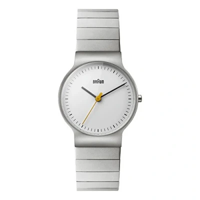 Abbildung von Braun Ladies Slim 3 Hand Analogue Quartz Watch, White Dial and Stainless Steel Bracelet 32mm Case, Model BN0211SLBTL.