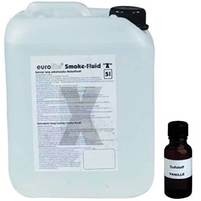 Abbildung von 5 Liter Eurolite X (Extrem A2) Nebelfluid + 30 ml Duftstoff Vanille, Smoke Fluid Nebel Flüssigkeit für Nebelmaschine