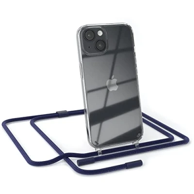 Abbildung von EAZY CASE kombinierbare Handyketten kompatibel mit iPhone 14, Transparente Silikon Hülle rundem Umhängeband, abnehmbar durch abschraubbare Endstücke, Band, Wechselgurt, Nacht Blau