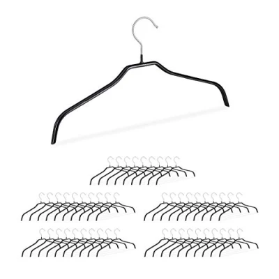 Abbildung von Relaxdays Rutschfeste Kleiderbügel, 50er Set, Hemdenbügel, Blusenbügel mit Gummiummantelung, Metall, 42 cm, schwarz
