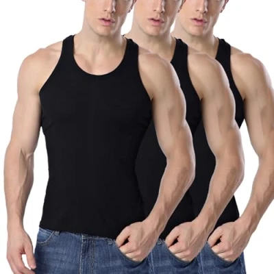 Abbildung von TANTOMI Unterhemd Herren 3er Pack, Tank Top, Unterhemden, Schwarz Weiss, Geeignet für Sport, Fitness und Den Alltag