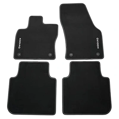 Abbildung von Skoda 566061270B Textilfußmatten Prestige Velours Fußmatten 4X Stoffmatten, schwarz/grau, mit Kodiaq Schriftzug