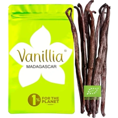 Abbildung von VANILLIA BIO 5 XL Bourbon Vanilleschoten aus Madagaskar Grand Cru Qualität Jahrgang 2024 15/18cm Vanille Beutel FreshZIP